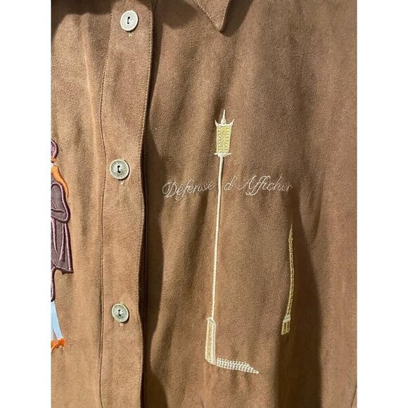 Defense D'Afficher Brown Button Down Top Blouse Shirt Suede France Size 5 - Picture 5 of 11